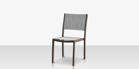 Fusion Dining Side Armless Chair - Tex Gray Frame / Metallica Platinum Sling by DecoScape (3001-162)