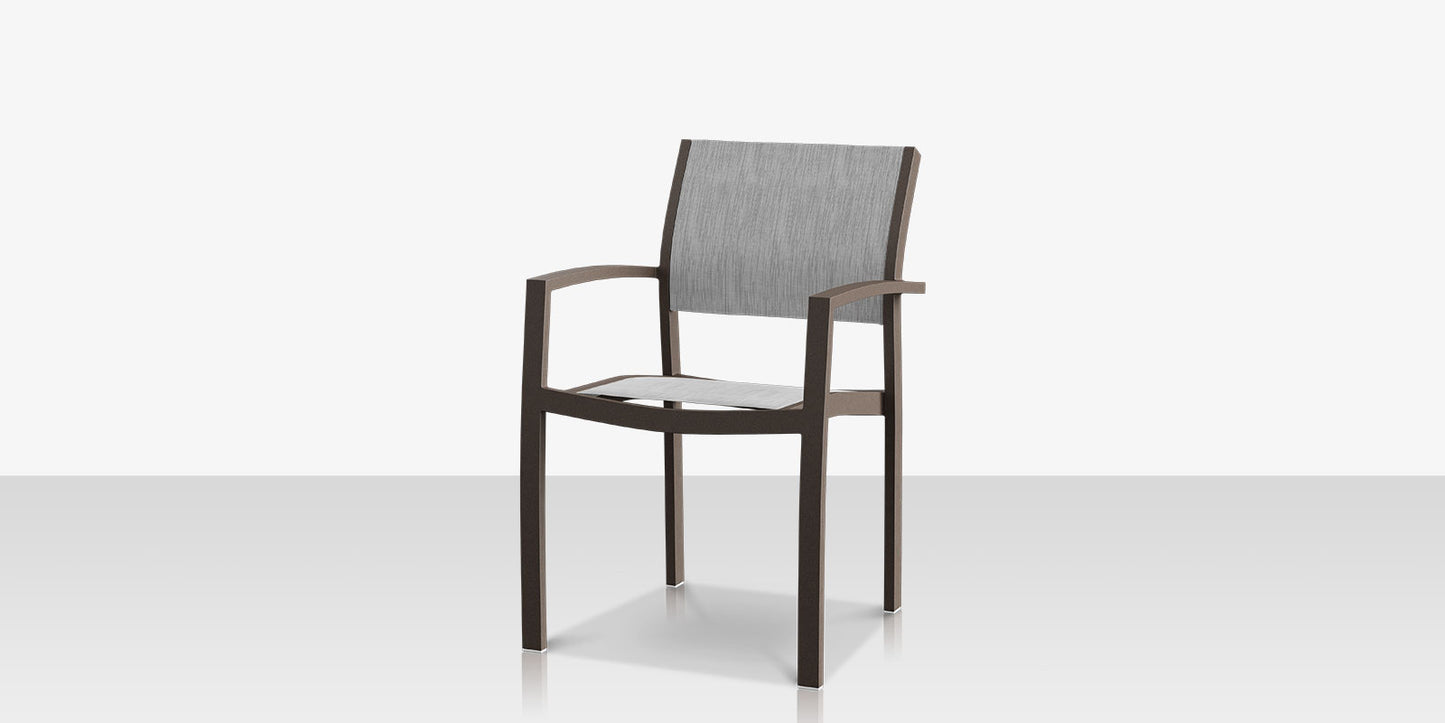 Fusion Dining Arm Chair - Tex Gray Frame / Metallica Platinum Sling by DecoScape (3001-163)