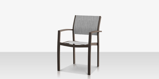 Fusion Dining Arm Chair - Tex Gray Frame / Metallica Platinum Sling by DecoScape (3001-163)