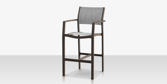 Fusion Bar Arm Chair - Tex Gray Frame / Metallica Platinum Sling by DecoScape (3001-173)