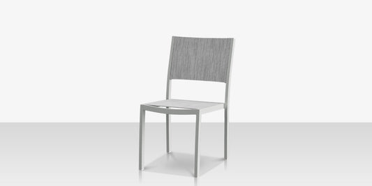 Fusion Dining Side Armless Chair - Kessler Silver Frame / Metallica Platinum Sling by DecoScape (3001-162)