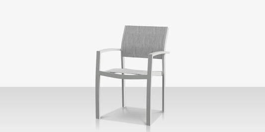 Fusion Dining Arm Chair - Kessler Silver Frame / Metallica Platinum Sling by DecoScape (3001-163)