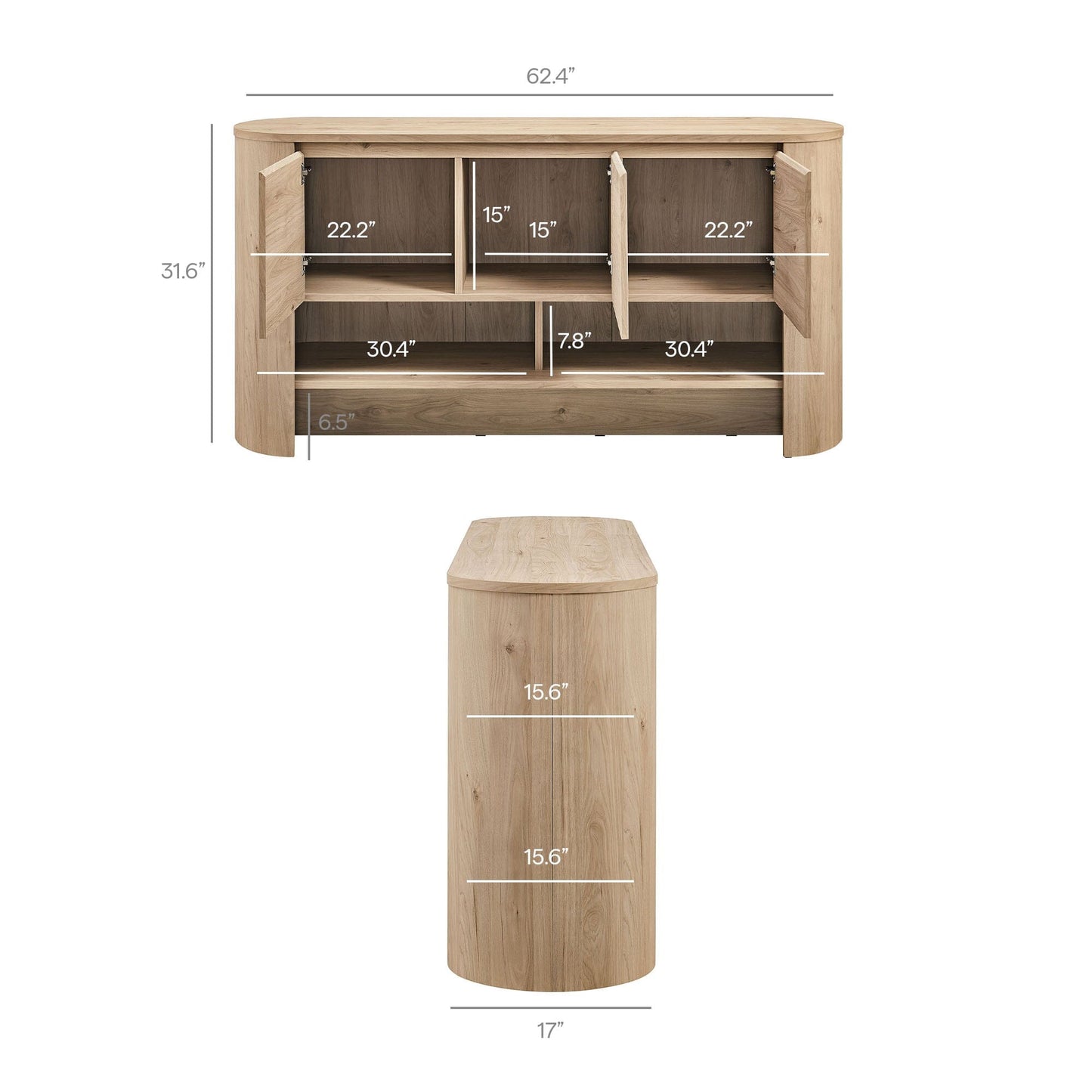 Duval 62 Inch Oval Sideboard (Light Oak) by Modway Console Table Modway 