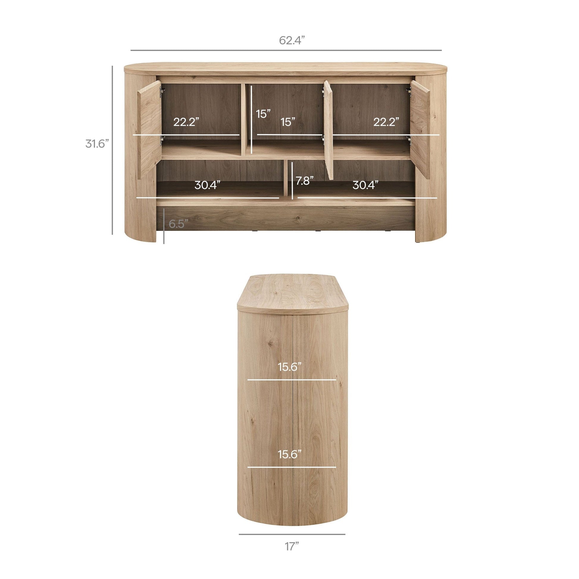 Duval 62 Inch Oval Sideboard (Light Oak) by Modway Console Table Modway 