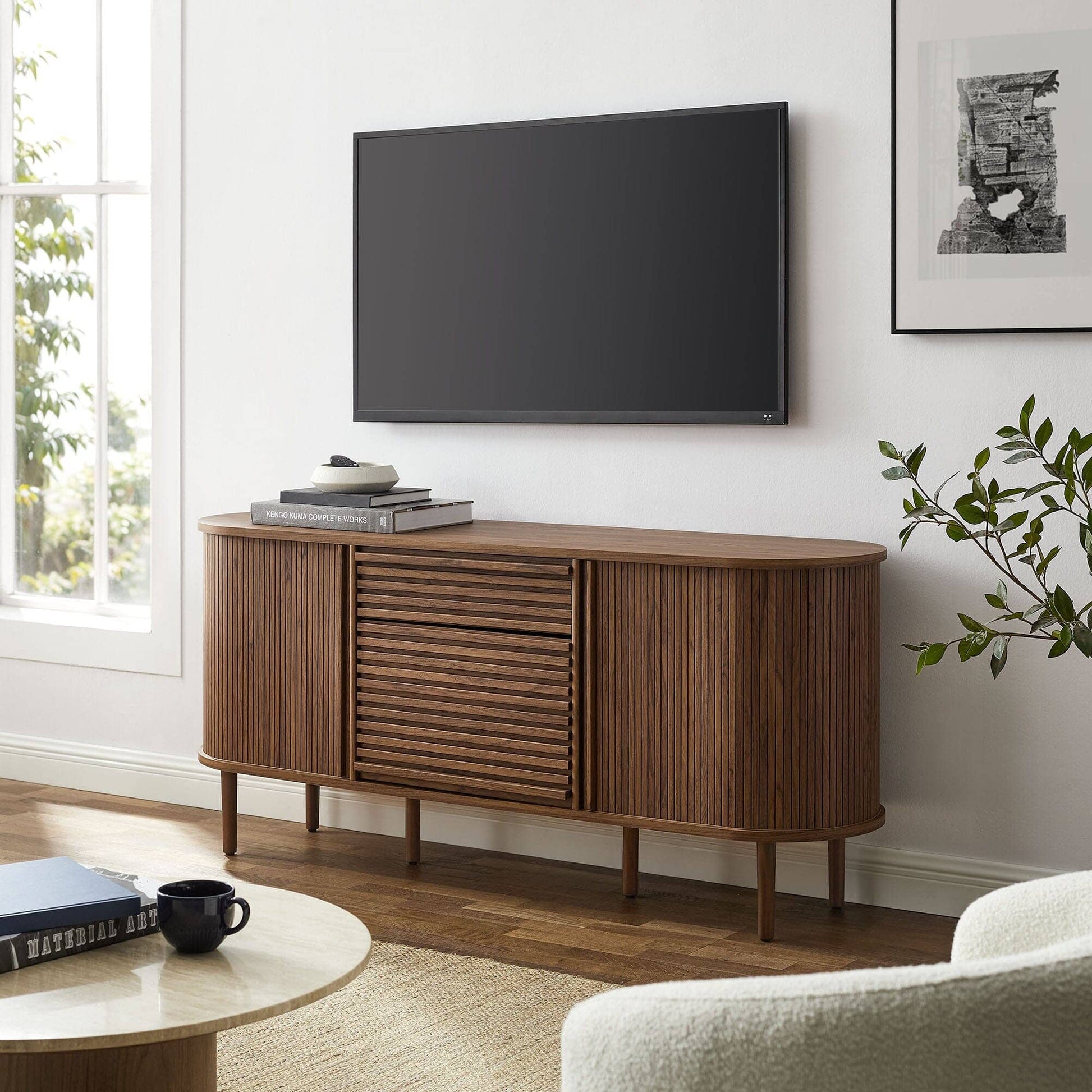 Harlan 67" Fluted Oval Sideboard Cabinet (Walnut) by Modway Sideboard / Credenza Modway 