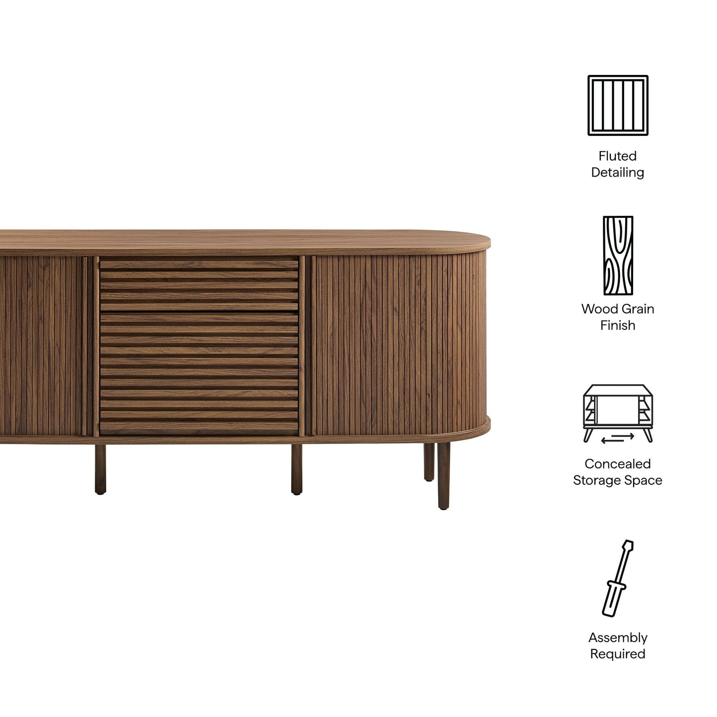 Harlan 67 Inch Fluted Oval Sideboard Cabinet (Walnut) by Modway Console Table Modway 