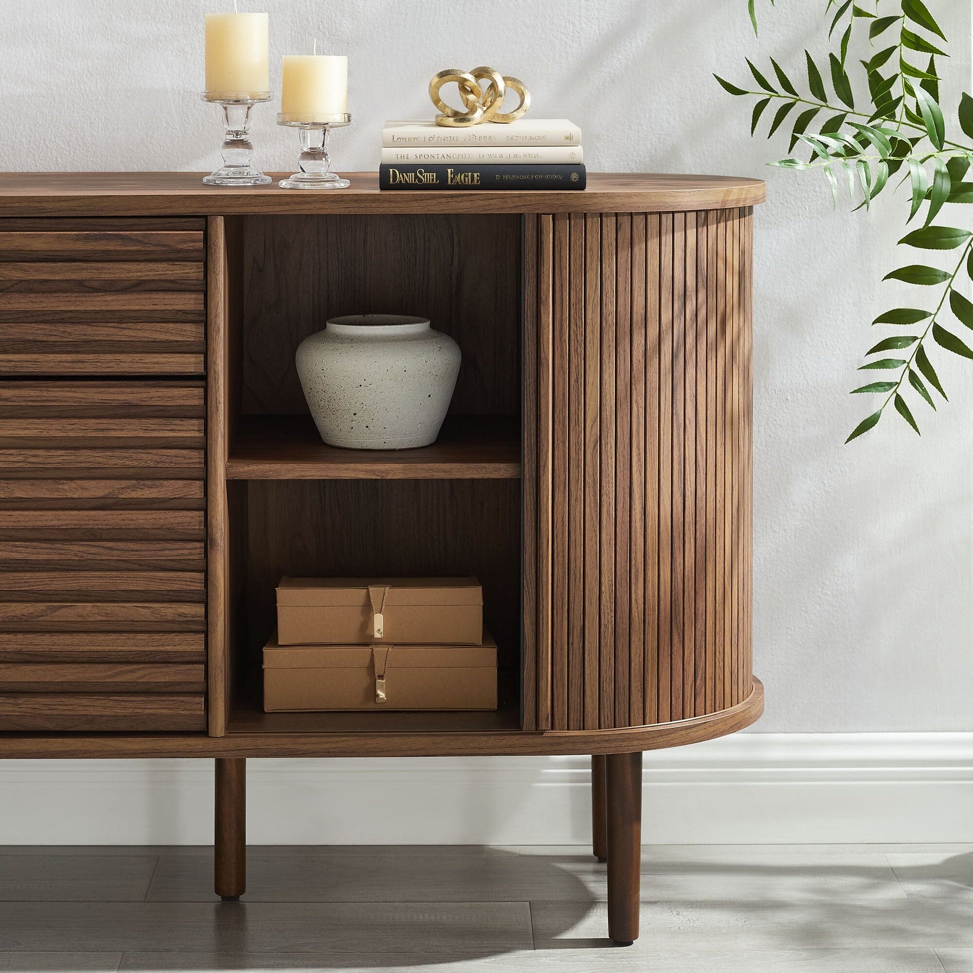 Harlan 67 Inch Fluted Oval Sideboard Cabinet (Walnut) by Modway Console Table Modway 