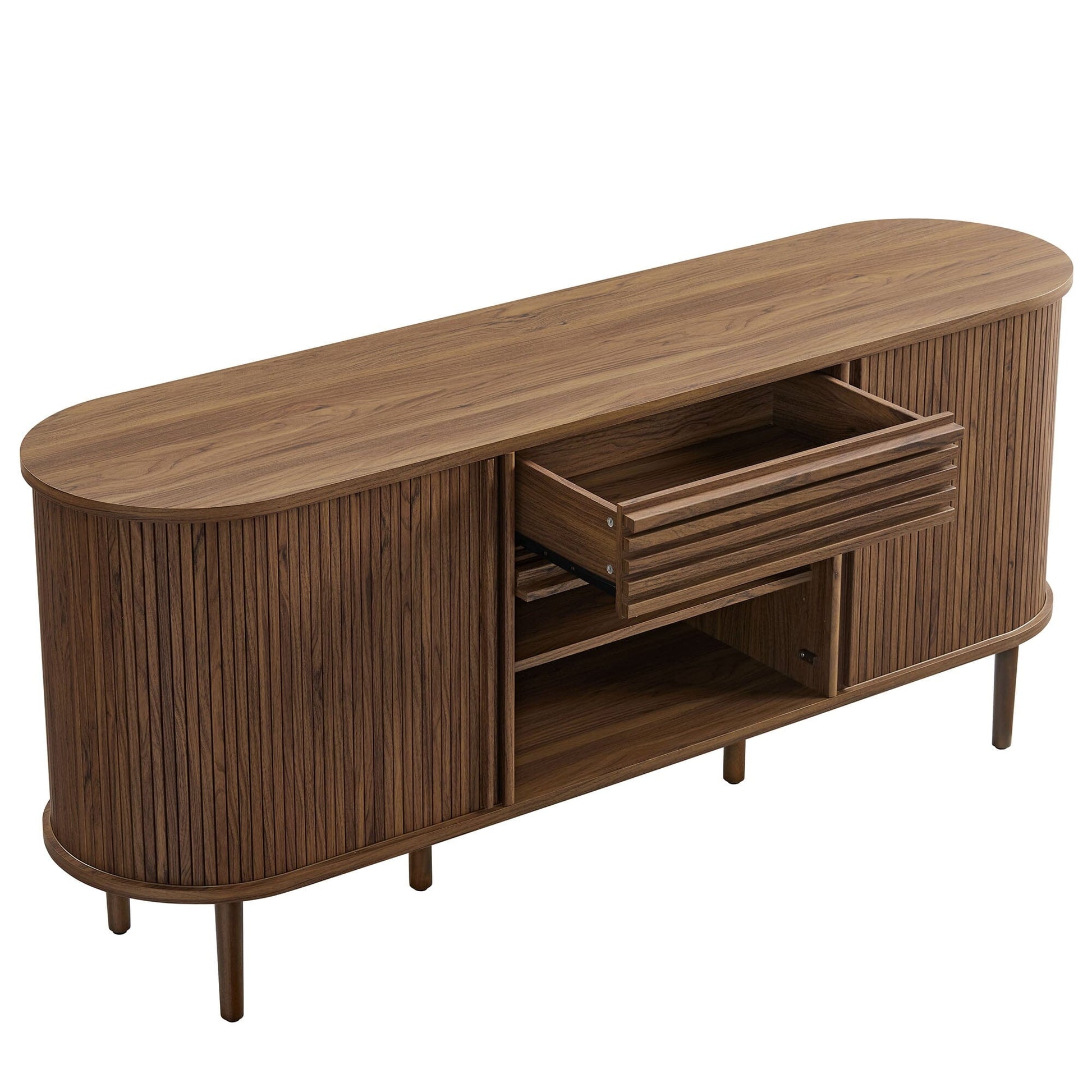 Harlan 67 Inch Fluted Oval Sideboard Cabinet (Walnut) by Modway Console Table Modway 