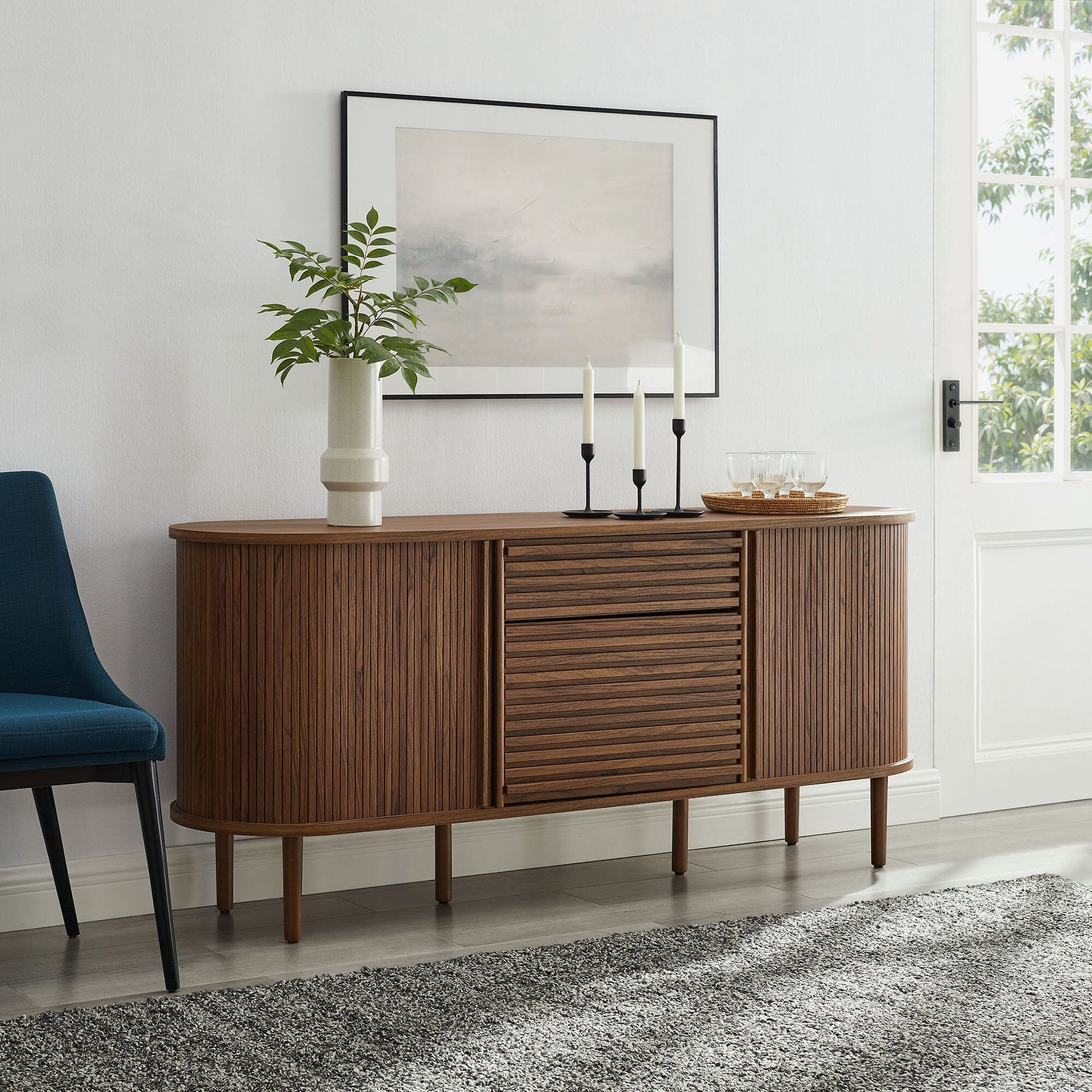 Harlan 67 Inch Fluted Oval Sideboard Cabinet (Walnut) by Modway Console Table Modway 
