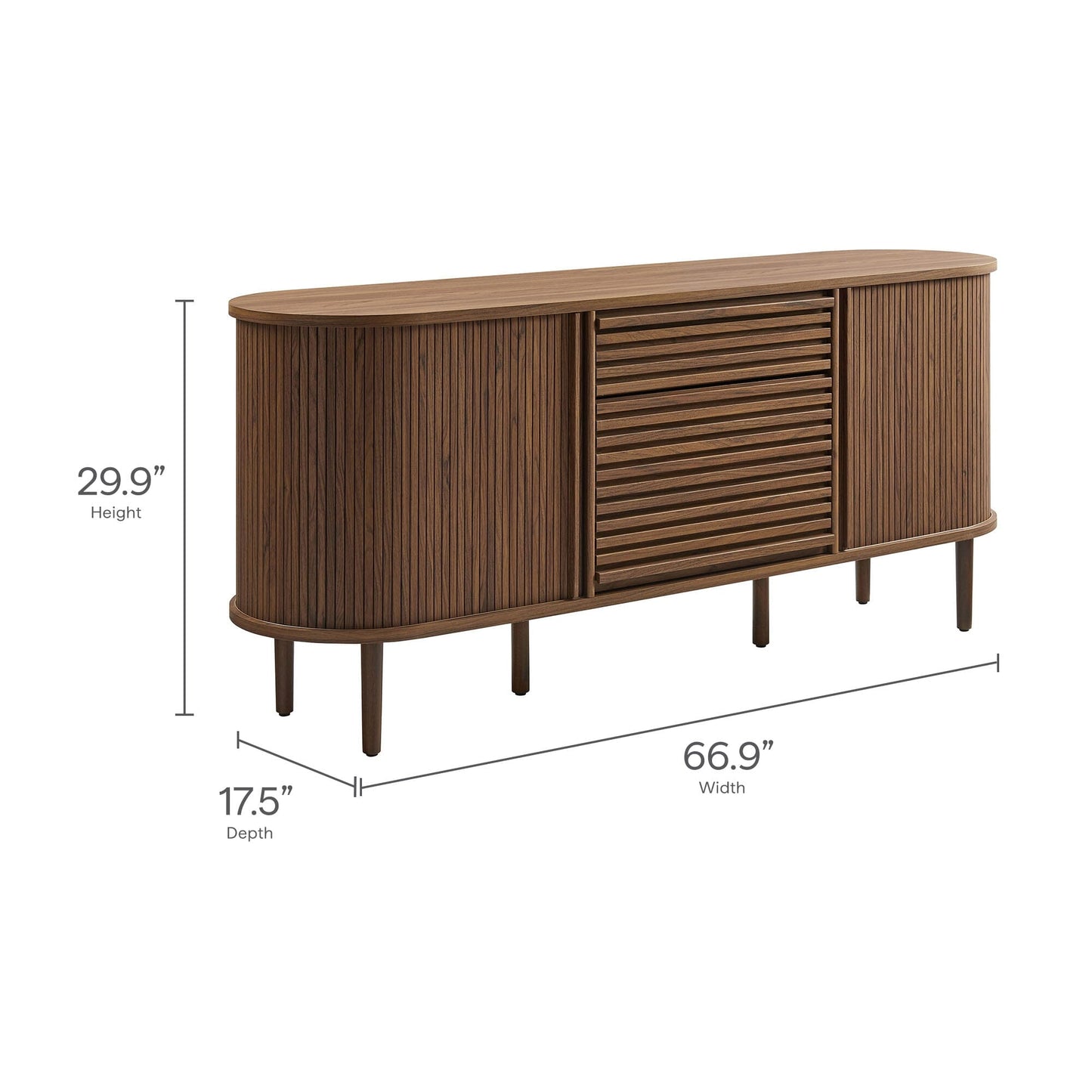 Harlan 67 Inch Fluted Oval Sideboard Cabinet (Walnut) by Modway Console Table Modway 