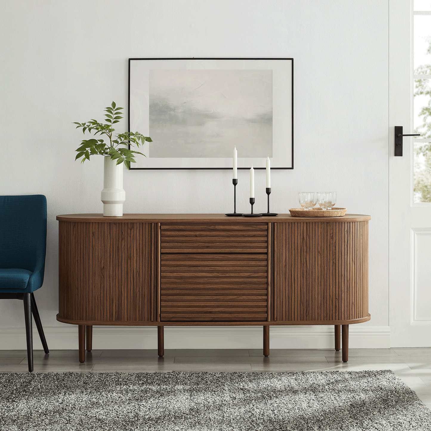 Harlan 67 Inch Fluted Oval Sideboard Cabinet (Walnut) by Modway Console Table Modway 