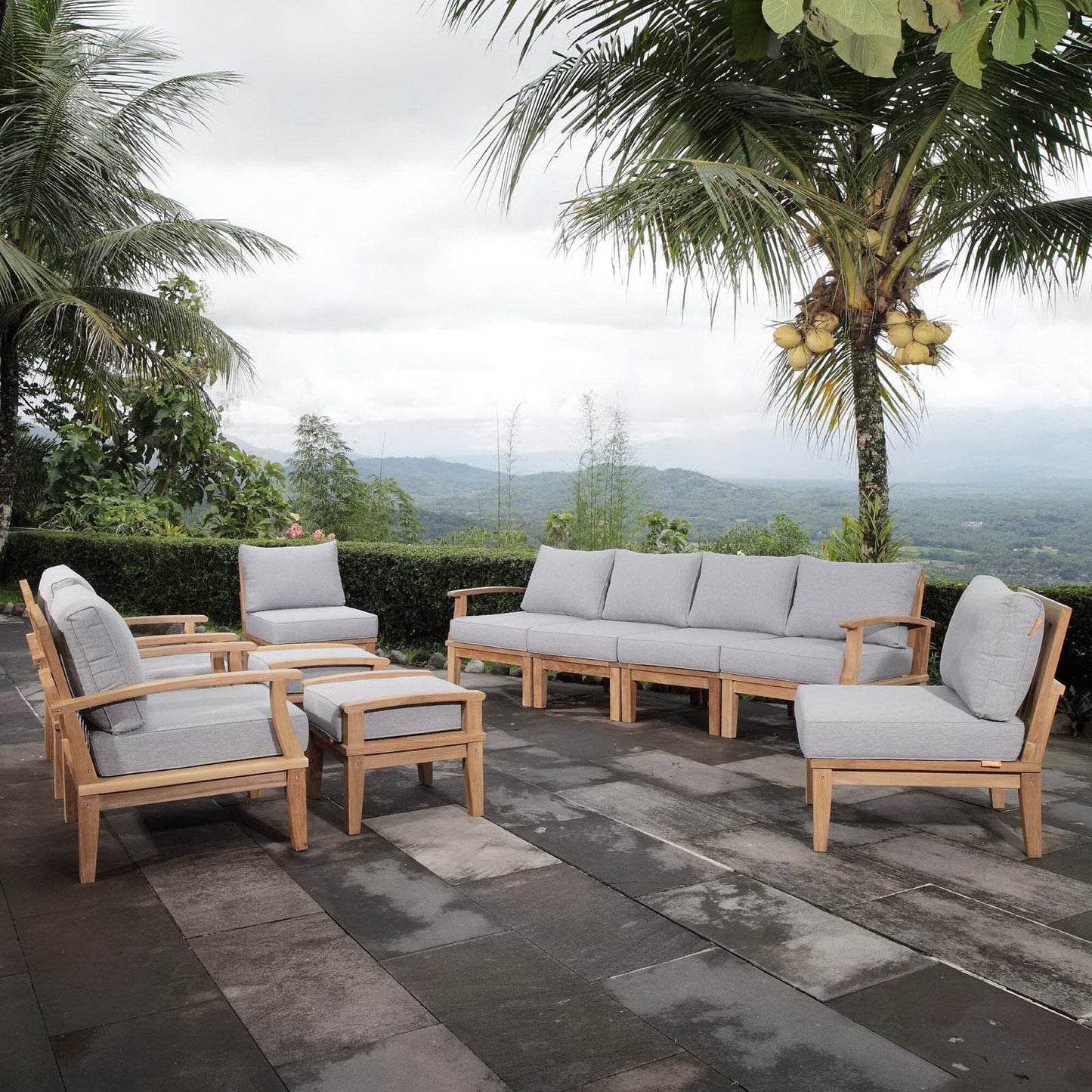 Marina 10 Piece Outdoor Patio Teak Set in Natural Gray by Modway Conversation Set Modway 