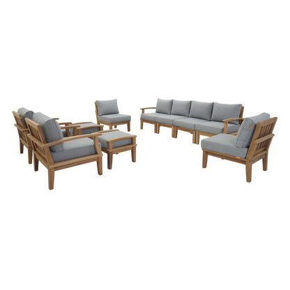 Marina 10 Piece Outdoor Patio Teak Set in Natural Gray by Modway Conversation Set Modway 