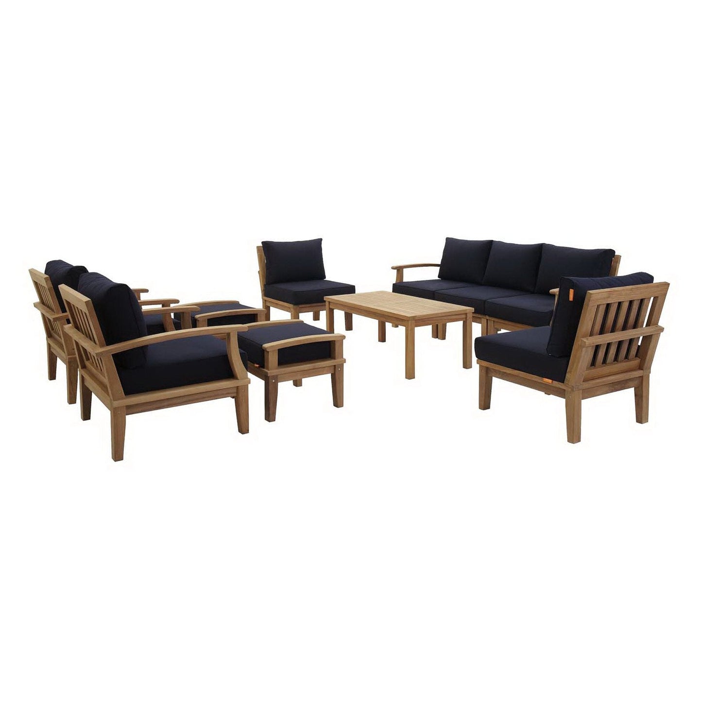 Marina 10 Piece Outdoor Patio Teak Set in Natural Navy by Modway Conversation Set Modway 
