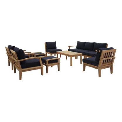 Marina 10 Piece Outdoor Patio Teak Set in Natural Navy by Modway Conversation Set Modway 