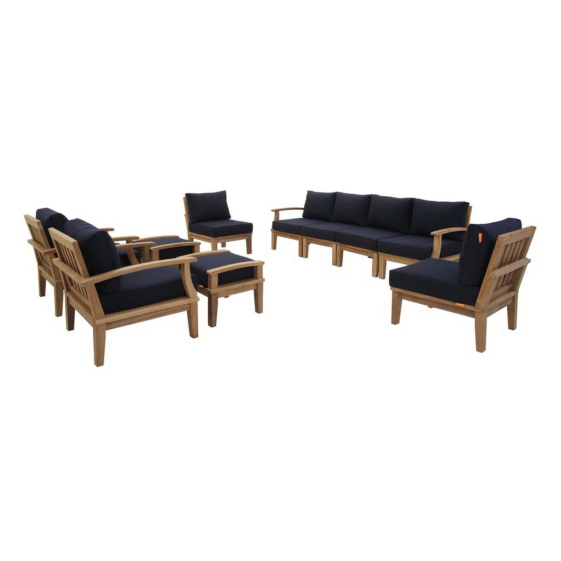 Marina 10 Piece Outdoor Patio Teak Set in Natural Navy by Modway Conversation Set Modway 