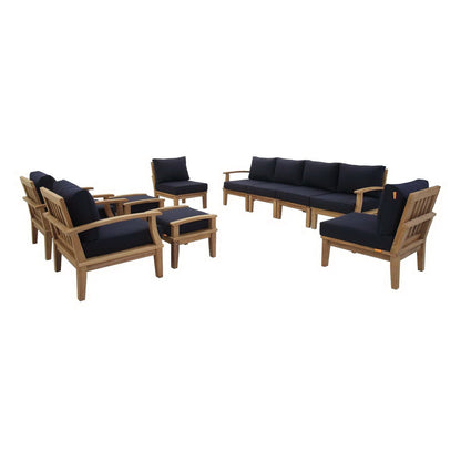 Marina 10 Piece Outdoor Patio Teak Set in Natural Navy by Modway Conversation Set Modway 