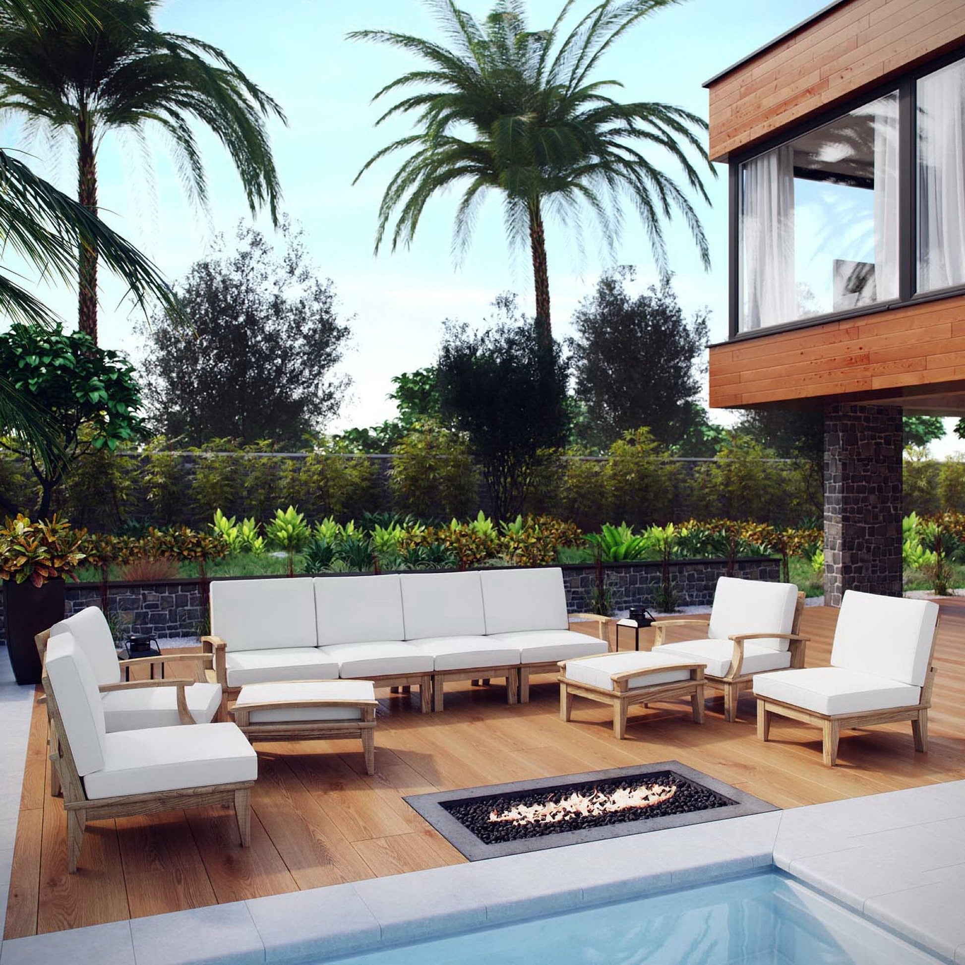 Marina 10 Piece Outdoor Patio Teak Set in Natural White by Modway Conversation Set Modway 