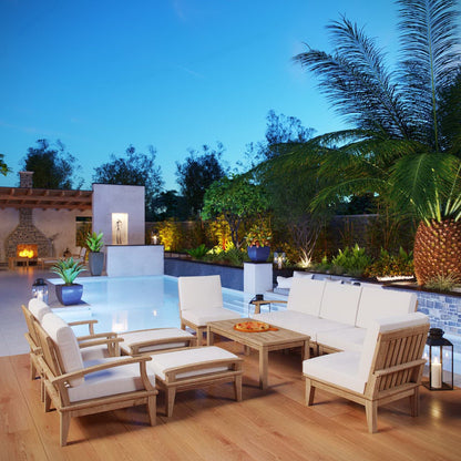 Marina 10 Piece Outdoor Patio Teak Set in Natural White by Modway Conversation Set Modway 
