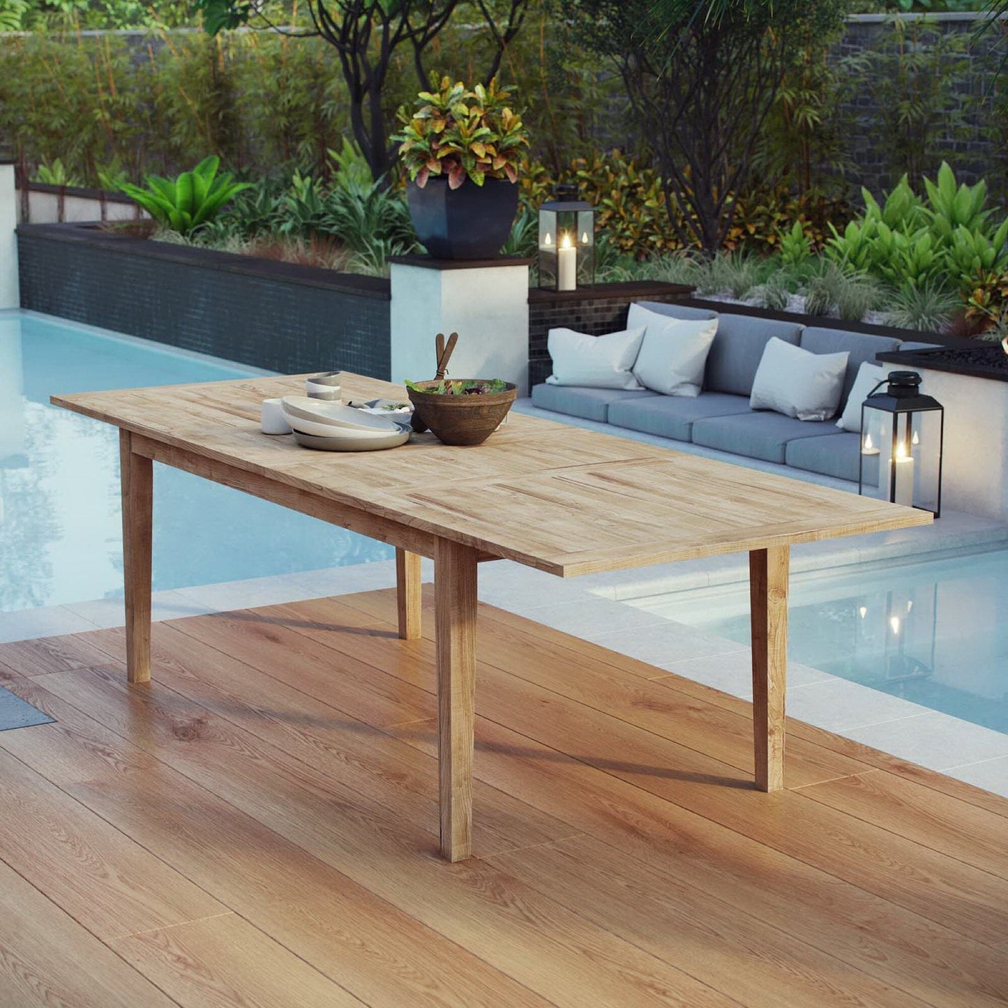 Marina 108" Outdoor Patio Teak Rectangular Dining Table in Natural by Modway Dining Table Modway 