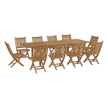 Marina 11 Piece Outdoor Patio Teak Furniture Set in Natural by Modway (3284) Dining Set Modway 