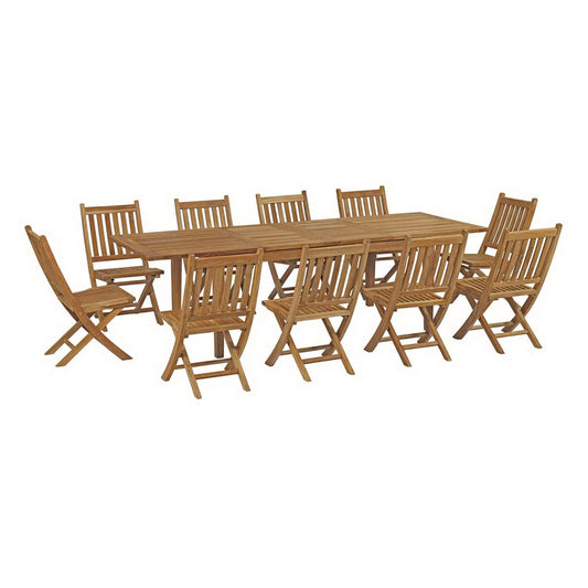Marina 11 Piece Outdoor Patio Teak Furniture Set in Natural by Modway (3284) Dining Set Modway 