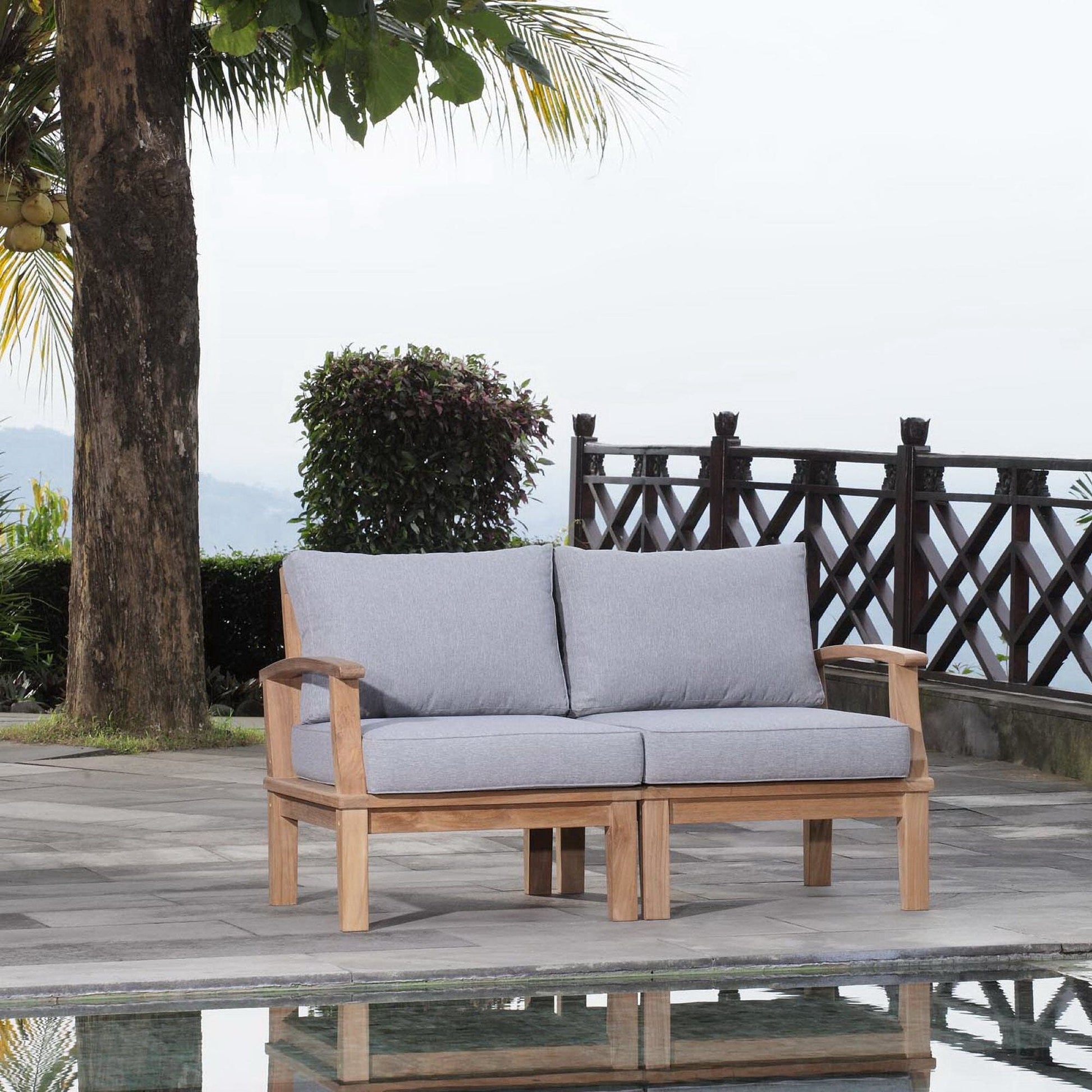 Marina 2 Piece Outdoor Patio Teak Furniture Set in Natural Gray by Modway (1822) Sectional Set Modway 