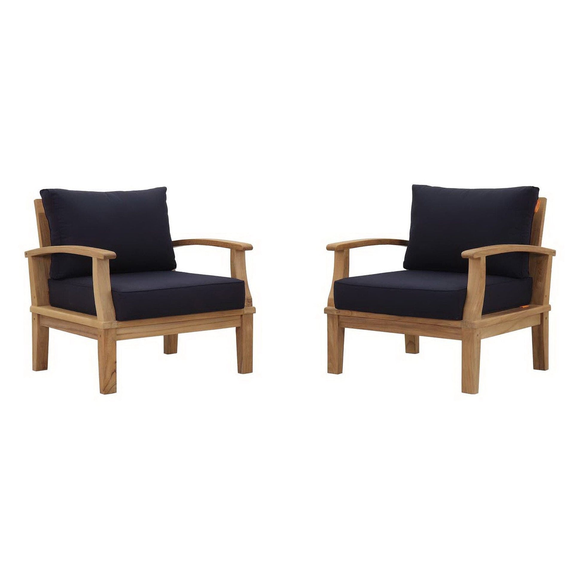 Marina 2 Piece Outdoor Patio Teak Furniture Set in Natural Navy by Modway (1819) Lounge Chair Modway 