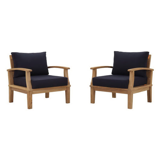 Marina 2 Piece Outdoor Patio Teak Furniture Set in Natural Navy by Modway (1819) Lounge Chair Modway 