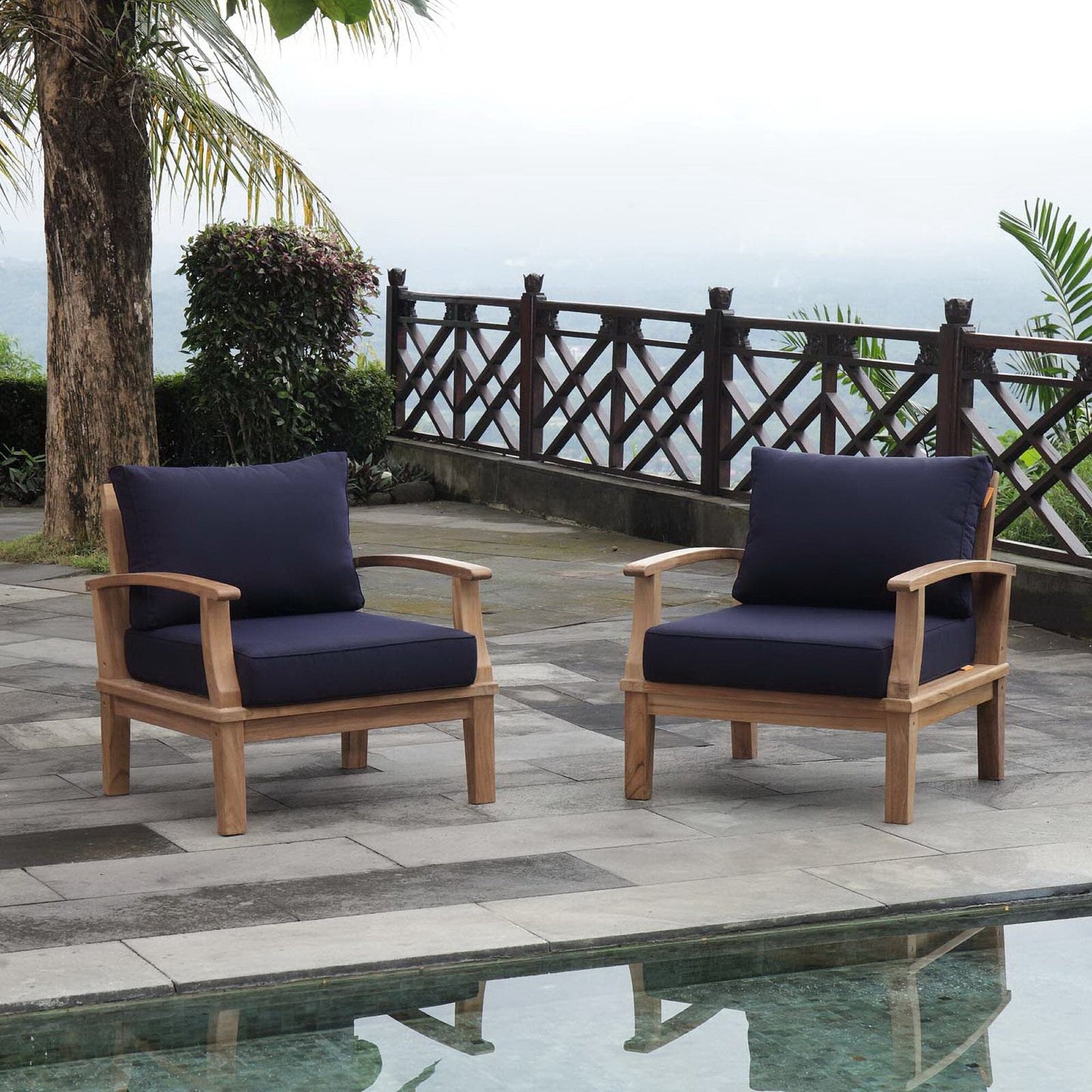 Marina 2 Piece Outdoor Patio Teak Furniture Set in Natural Navy by Modway (1819) Lounge Chair Modway 