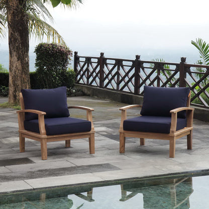 Marina 2 Piece Outdoor Patio Teak Furniture Set in Natural Navy by Modway (1819) Lounge Chair Modway 