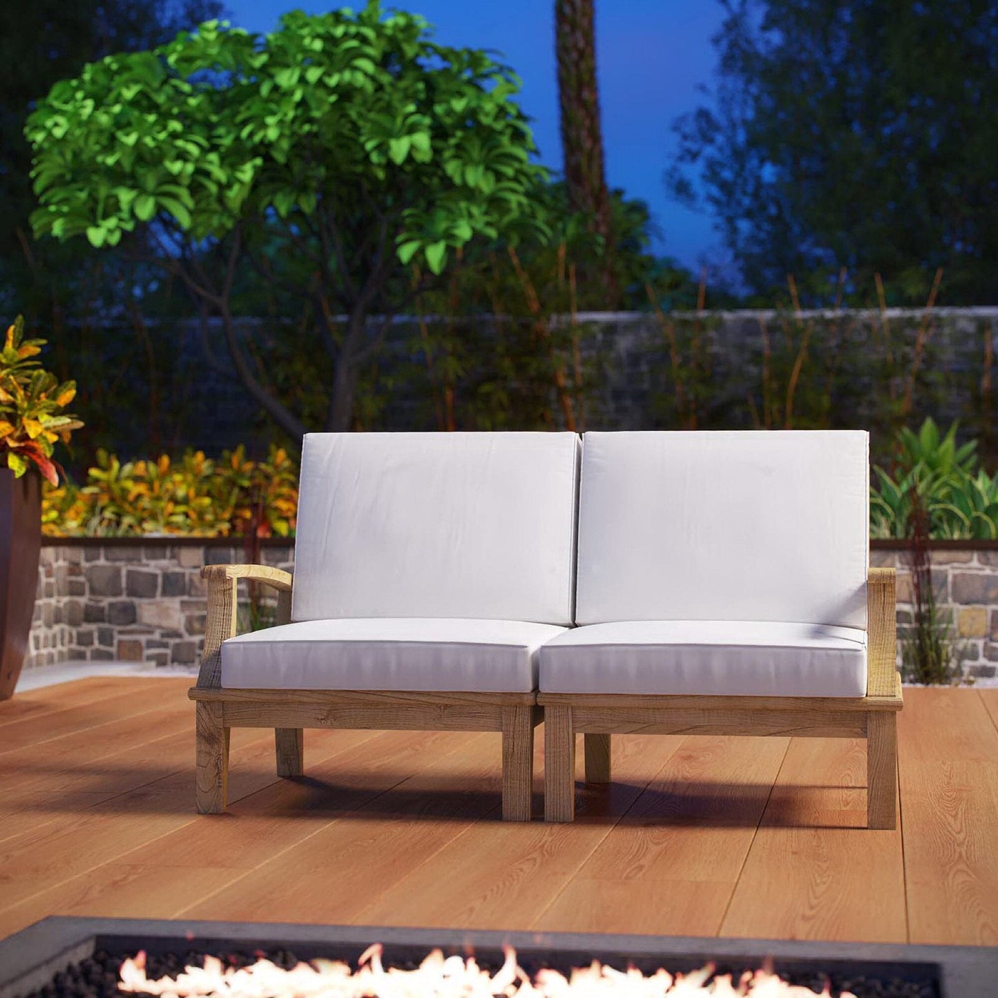Marina 2 Piece Outdoor Patio Teak Furniture Set in Natural White by Modway (1822) Sectional Set Modway 