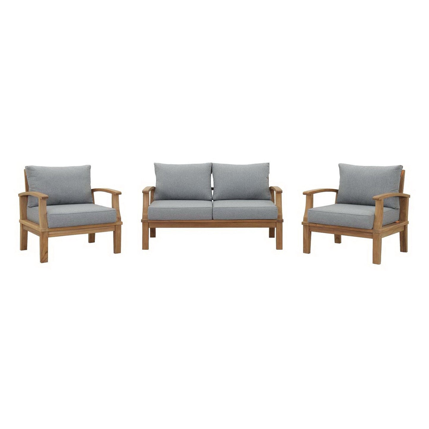Marina 3 Piece Outdoor Patio Teak Conversation Set in Natural Gray by Modway Conversation Set Modway 