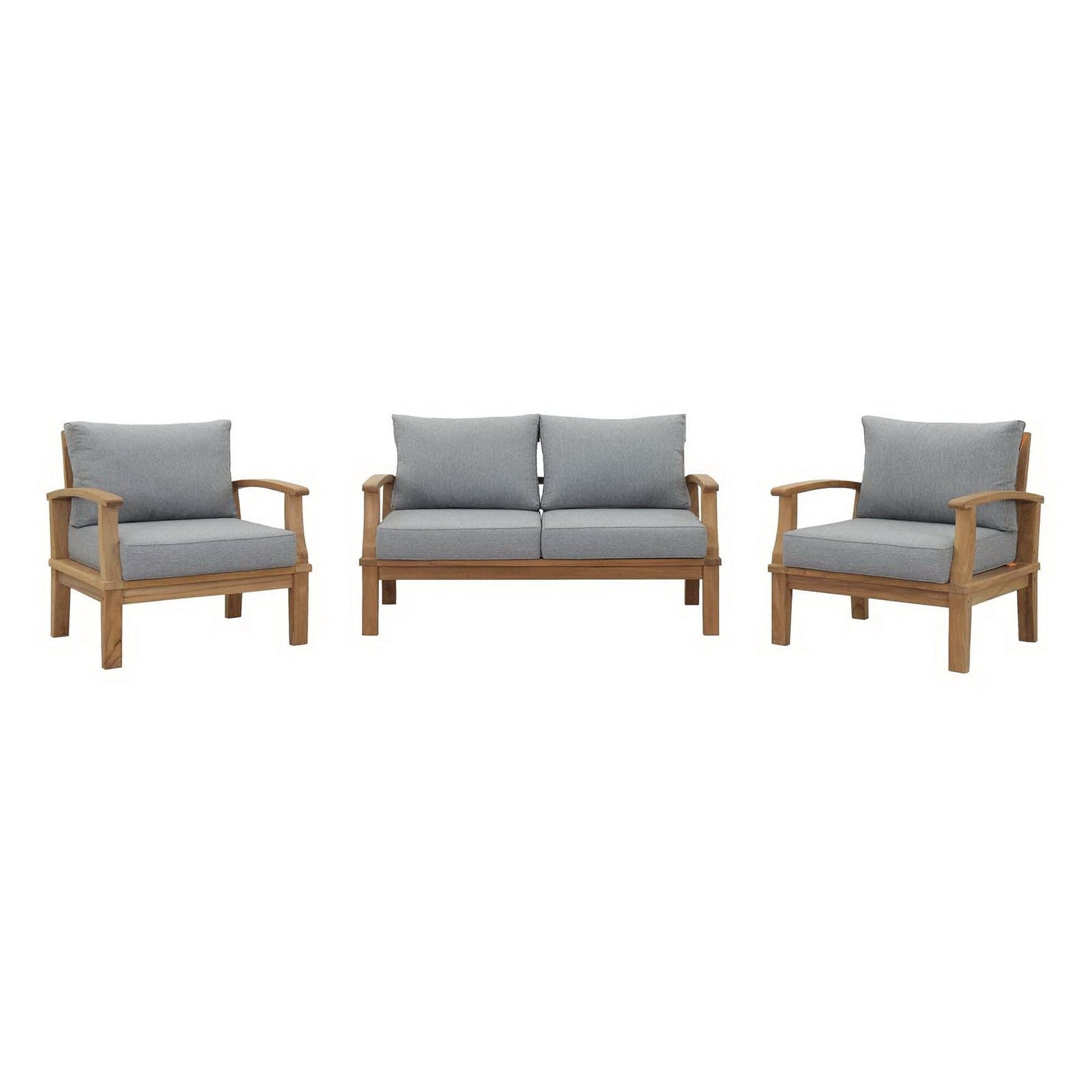 Marina 3 Piece Outdoor Patio Teak Conversation Set in Natural Gray by Modway Conversation Set Modway 
