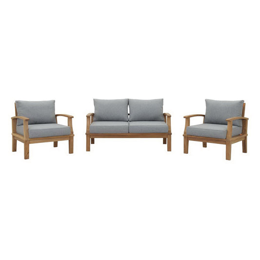 Marina 3 Piece Outdoor Patio Teak Conversation Set in Natural Gray by Modway Conversation Set Modway 