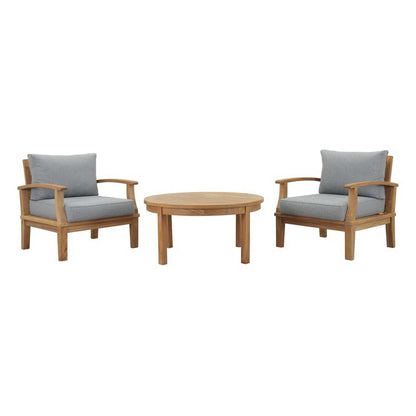 Marina 3 Piece Outdoor Patio Teak Conversation Set in Natural Gray by Modway Conversation Set Modway 