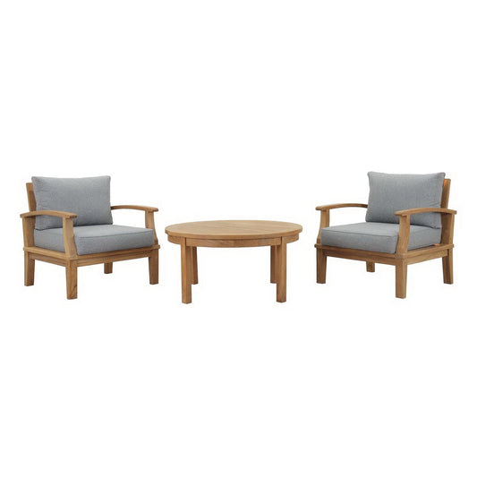 Marina 3 Piece Outdoor Patio Teak Conversation Set in Natural Gray by Modway Conversation Set Modway 