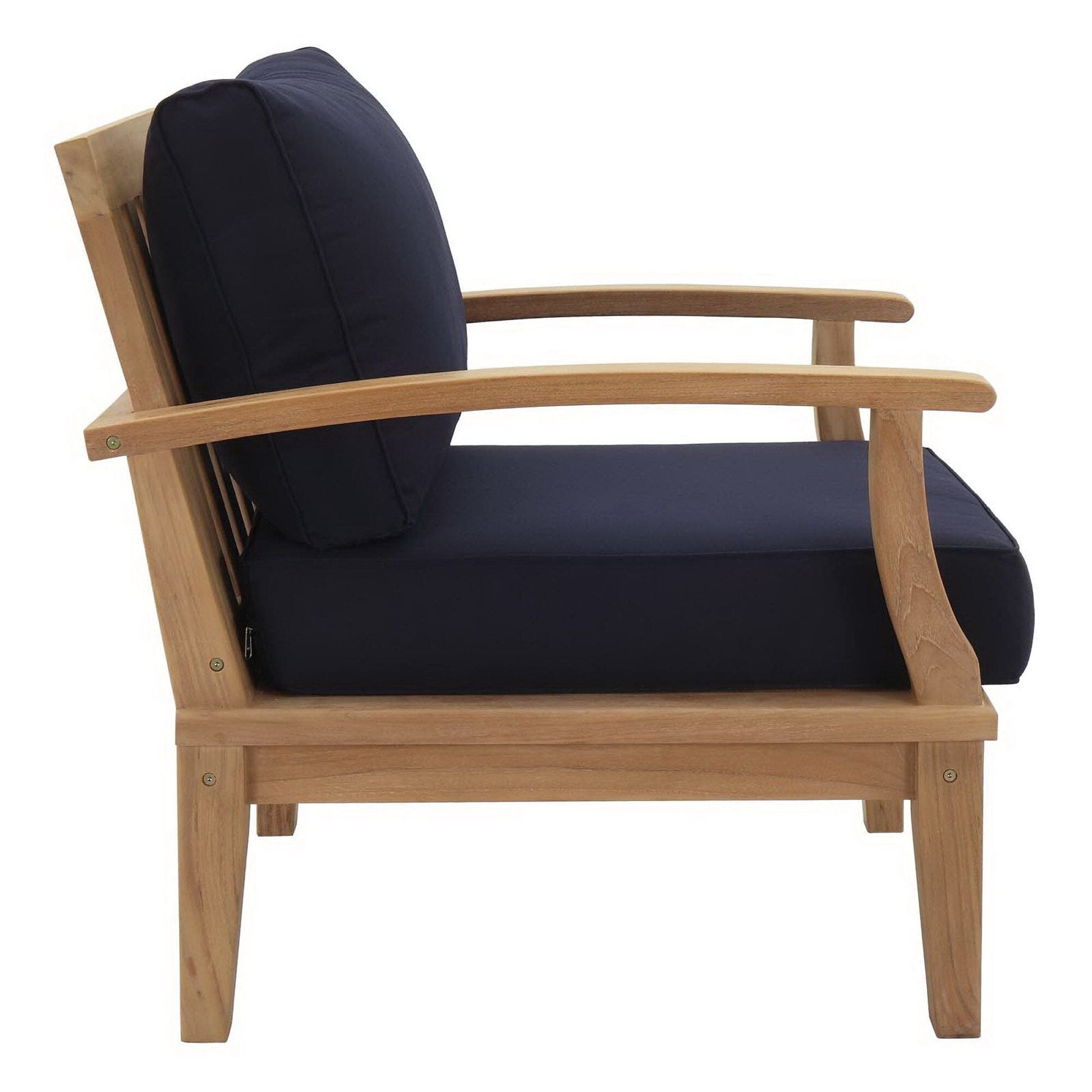 Marina 3 Piece Outdoor Patio Teak Conversation Set in Natural Navy by Modway Conversation Set Modway 