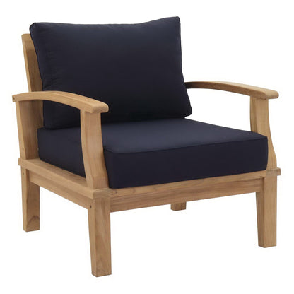 Marina 3 Piece Outdoor Patio Teak Conversation Set in Natural Navy by Modway Conversation Set Modway 
