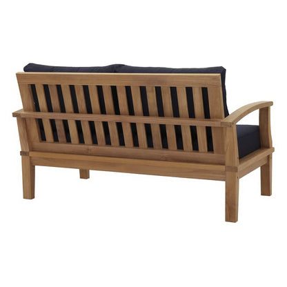 Marina 3 Piece Outdoor Patio Teak Conversation Set in Natural Navy by Modway Conversation Set Modway 