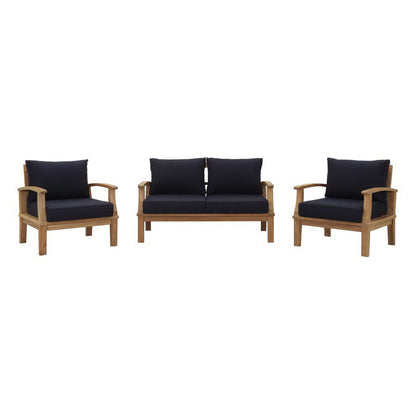 Marina 3 Piece Outdoor Patio Teak Conversation Set in Natural Navy by Modway Conversation Set Modway 