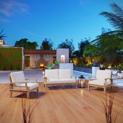Marina 3 Piece Outdoor Patio Teak Conversation Set in Natural White by Modway Conversation Set Modway 