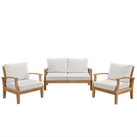 Marina 3 Piece Outdoor Patio Teak Conversation Set in Natural White by Modway Conversation Set Modway 