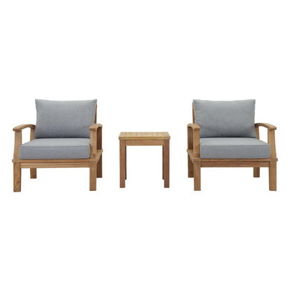 Marina 3 Piece Outdoor Patio Teak Furniture Set in Natural Gray by Modway (1487) Conversation Set Modway 