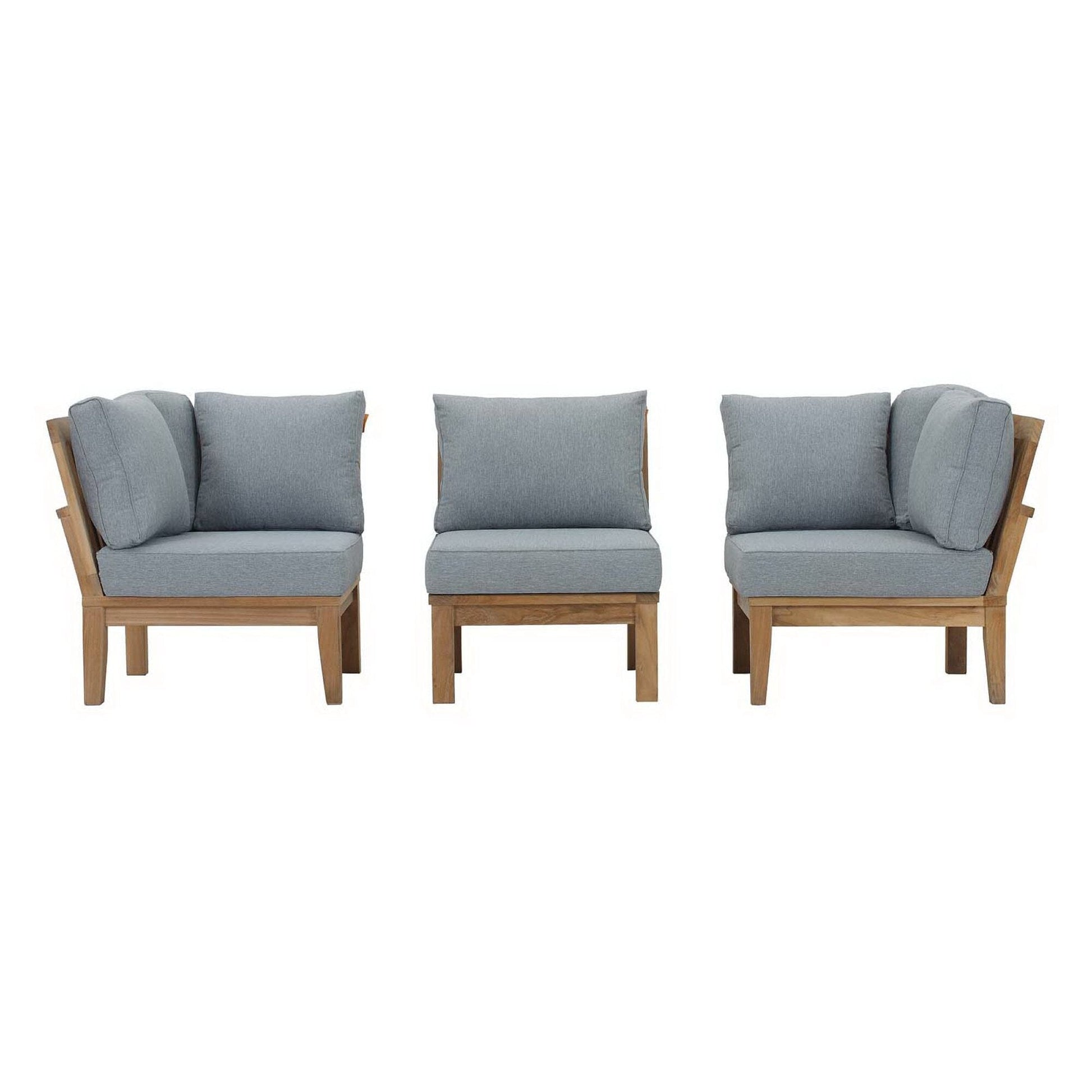 Marina 3 Piece Outdoor Patio Teak Furniture Set in Natural Gray by Modway (1820) Sectional Set Modway 