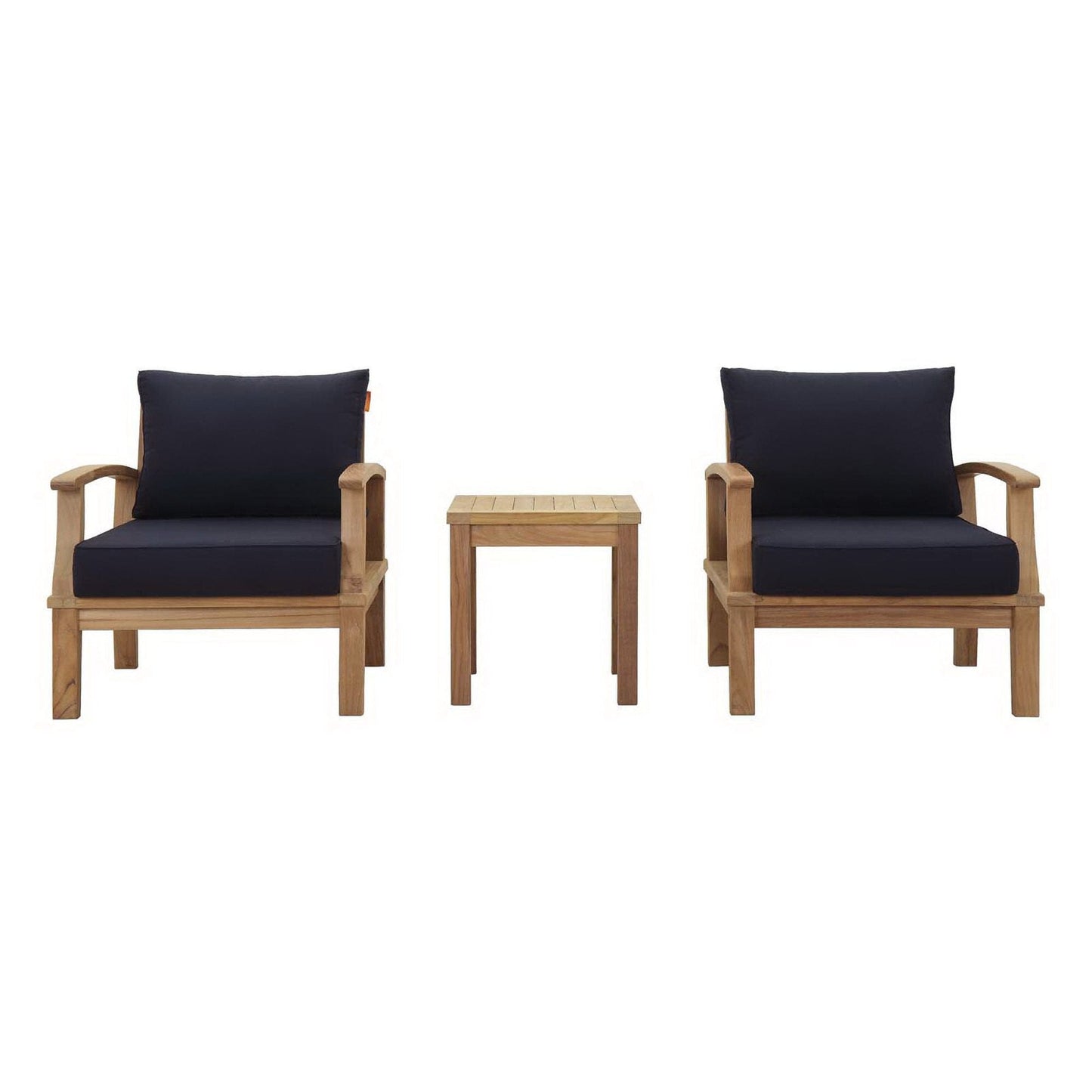 Marina 3 Piece Outdoor Patio Teak Furniture Set in Natural Navy by Modway (1487) Conversation Set Modway 