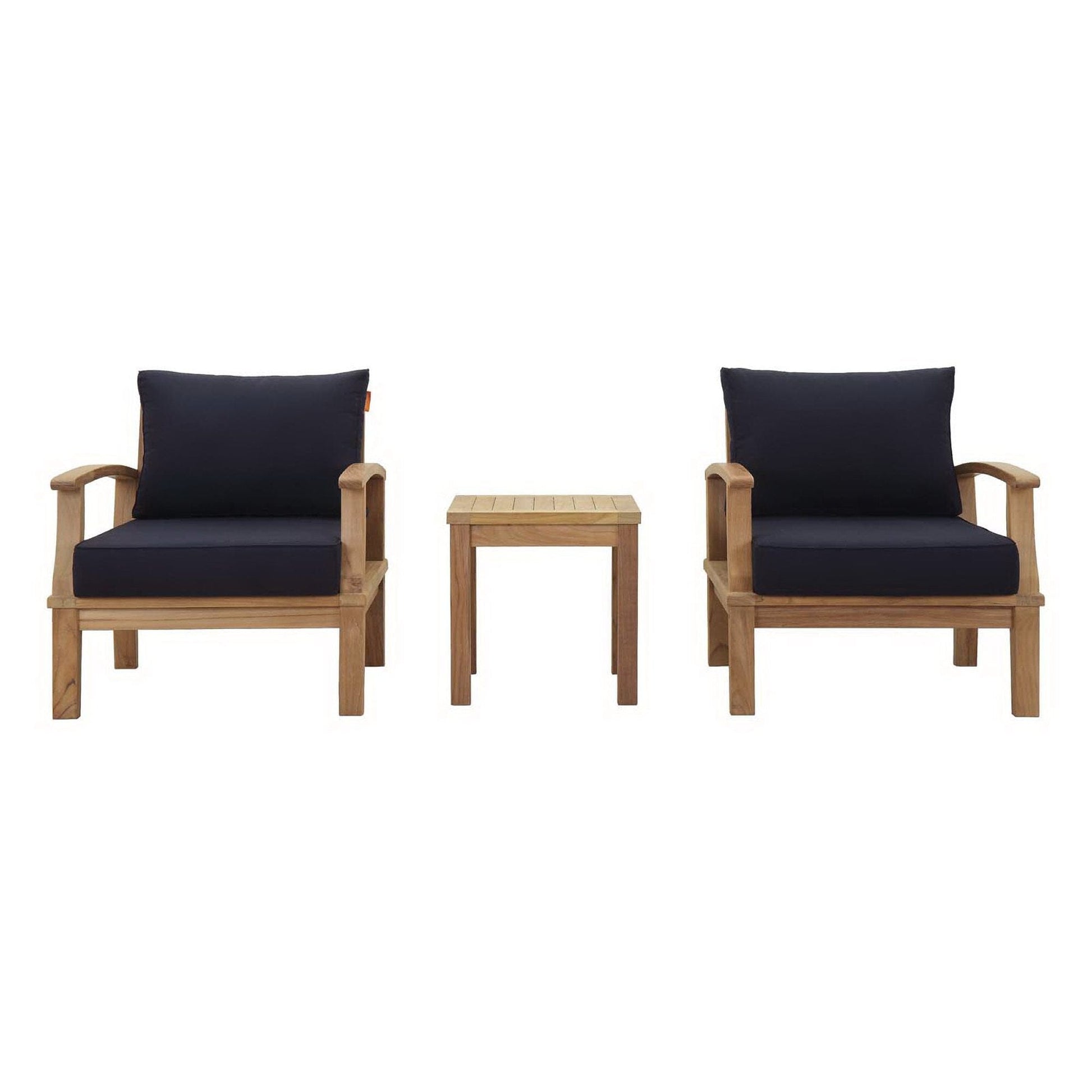 Marina 3 Piece Outdoor Patio Teak Furniture Set in Natural Navy by Modway (1487) Conversation Set Modway 