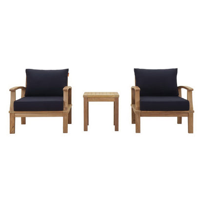 Marina 3 Piece Outdoor Patio Teak Furniture Set in Natural Navy by Modway (1487) Conversation Set Modway 