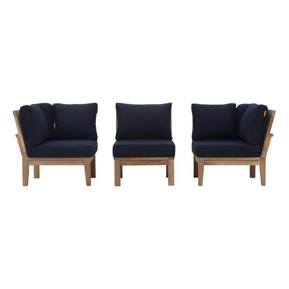 Marina 3 Piece Outdoor Patio Teak Furniture Set in Natural Navy by Modway (1820) Sectional Set Modway 