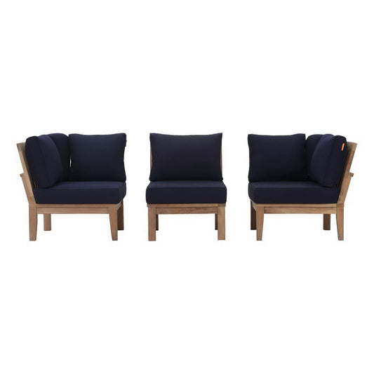 Marina 3 Piece Outdoor Patio Teak Furniture Set in Natural Navy by Modway (1820) Sectional Set Modway 